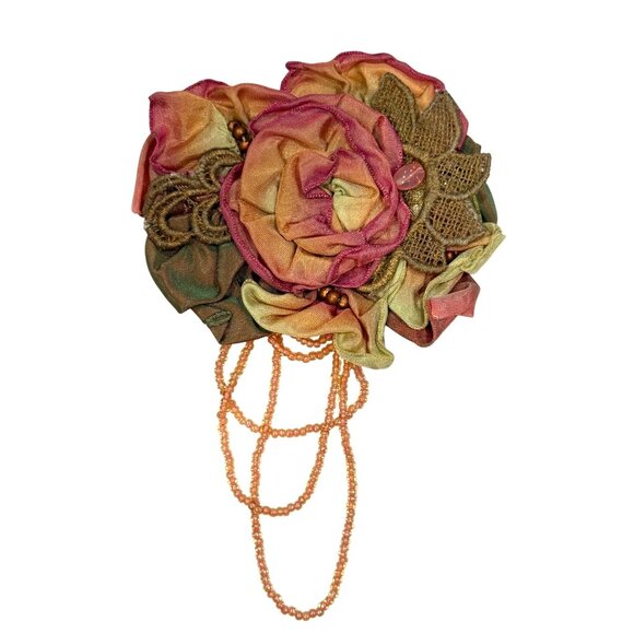 Beverly Gayle Jewelry - Handcrafted Beverly Gayle Floral Brooch Pin With Beaded Accent